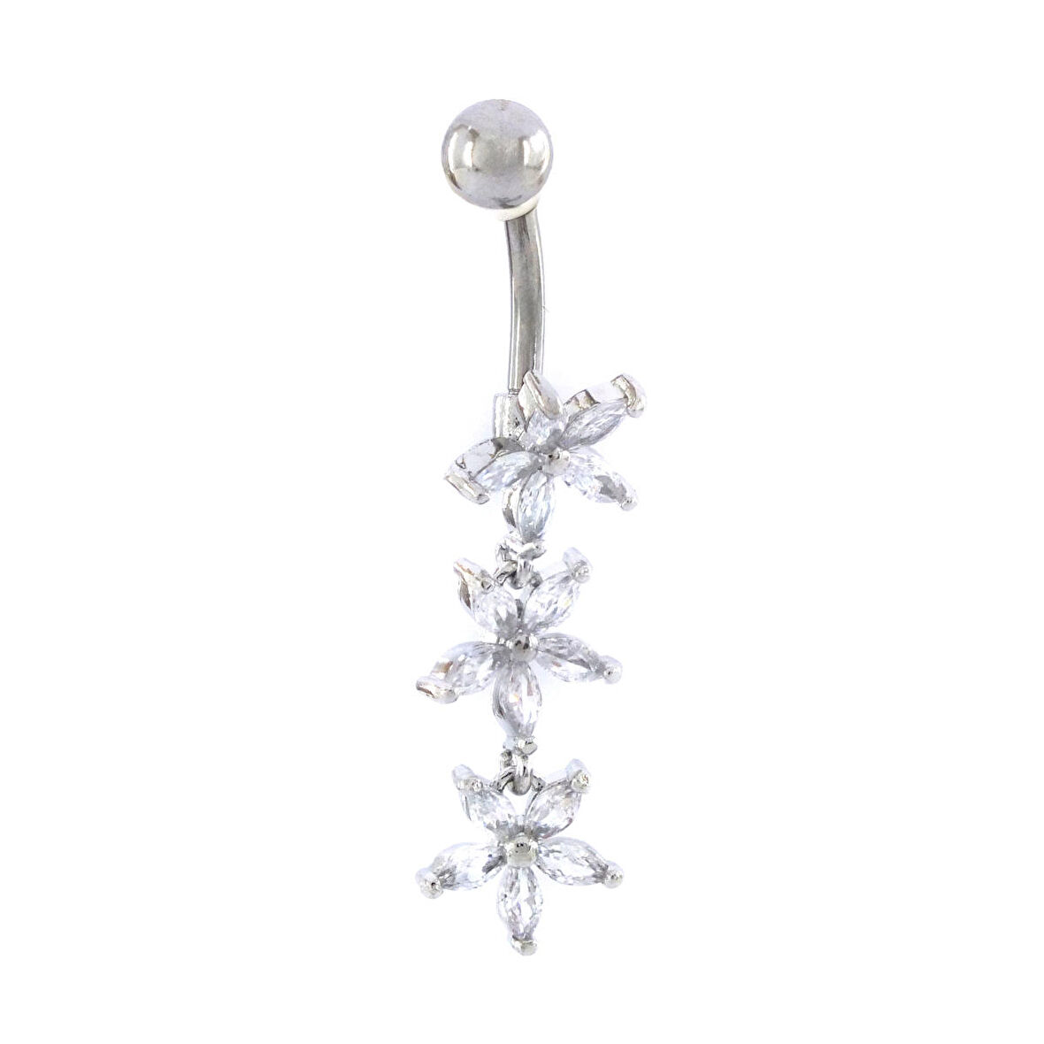 FerizZ 316L Çelik 3 Sıra Çiçek Model Zirkon Taşlı Piercing  PRC-220