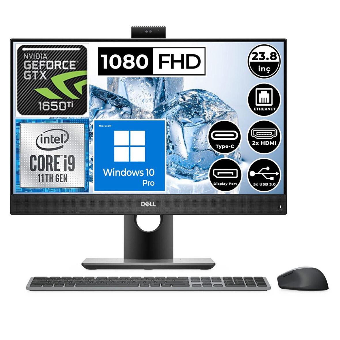 Dell Optiplex 7490 O7490AIO0WJFD02 i9-11900 32GB 1TBSSD GTX1650Ti 23.8" FullHD W10P All In One Bilgisayar