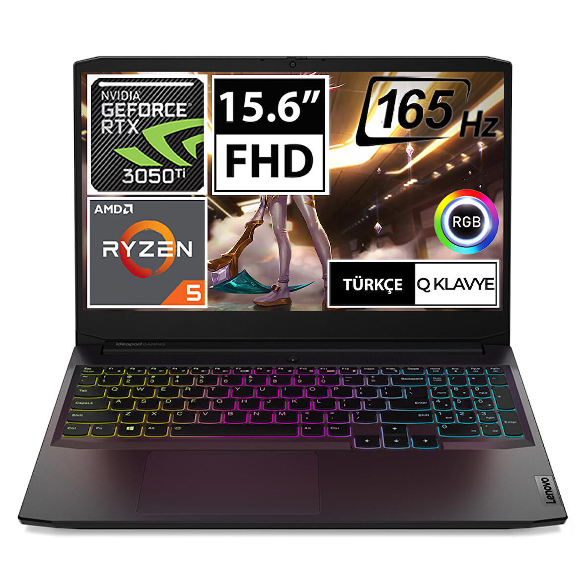 Lenovo Ideapad Gaming 3 82K201XDTX04 Harici Ekran Kartı Nvidia GeForce RTX 3050 Ti 5600H 32 GB DDR4 512 GB 15.6 inç Full HD Freedos Notebook Dizüstü Bilgisayar