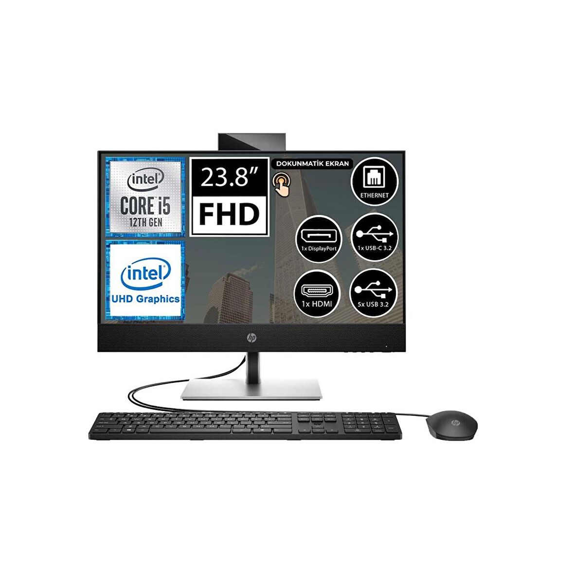 HP ProOne 440 G9 6D395EA03 Intel Core i7-12700T 16 GB Ram 512 GB SSD UHD Graphics 23.8" Full HD Dokunmatik All in One PC