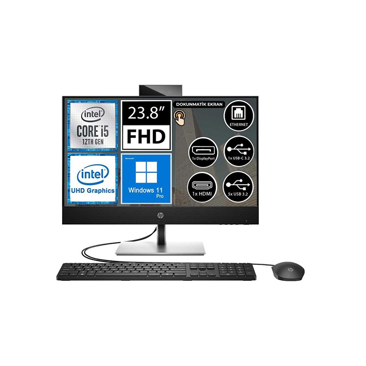 HP ProOne 440 G9 6D395EA15 Intel Core i7-12700T 64 GB Ram 512 GB SSD UHD Graphics 23.8" Full HD Dokunmatik All in One PC