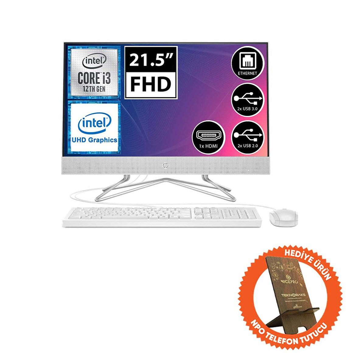 HP G4 5W7P0ES03 Intel Core i3-1215U 8 GB Ram 1 TB SSD UHD Graphics 21.5" Full HD All in One PC