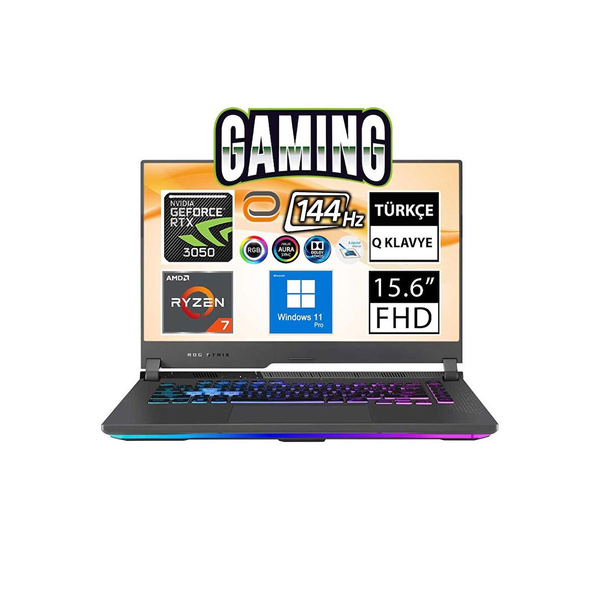 Asus ROG Strix G15 Harici Ekran Kartı NVIDIA GeForce RTX 3050 6800HS 16 GB DDR5 512 GB 15.6 inç Full HD w11pro/home Notebook Dizüstü Bilgisayar