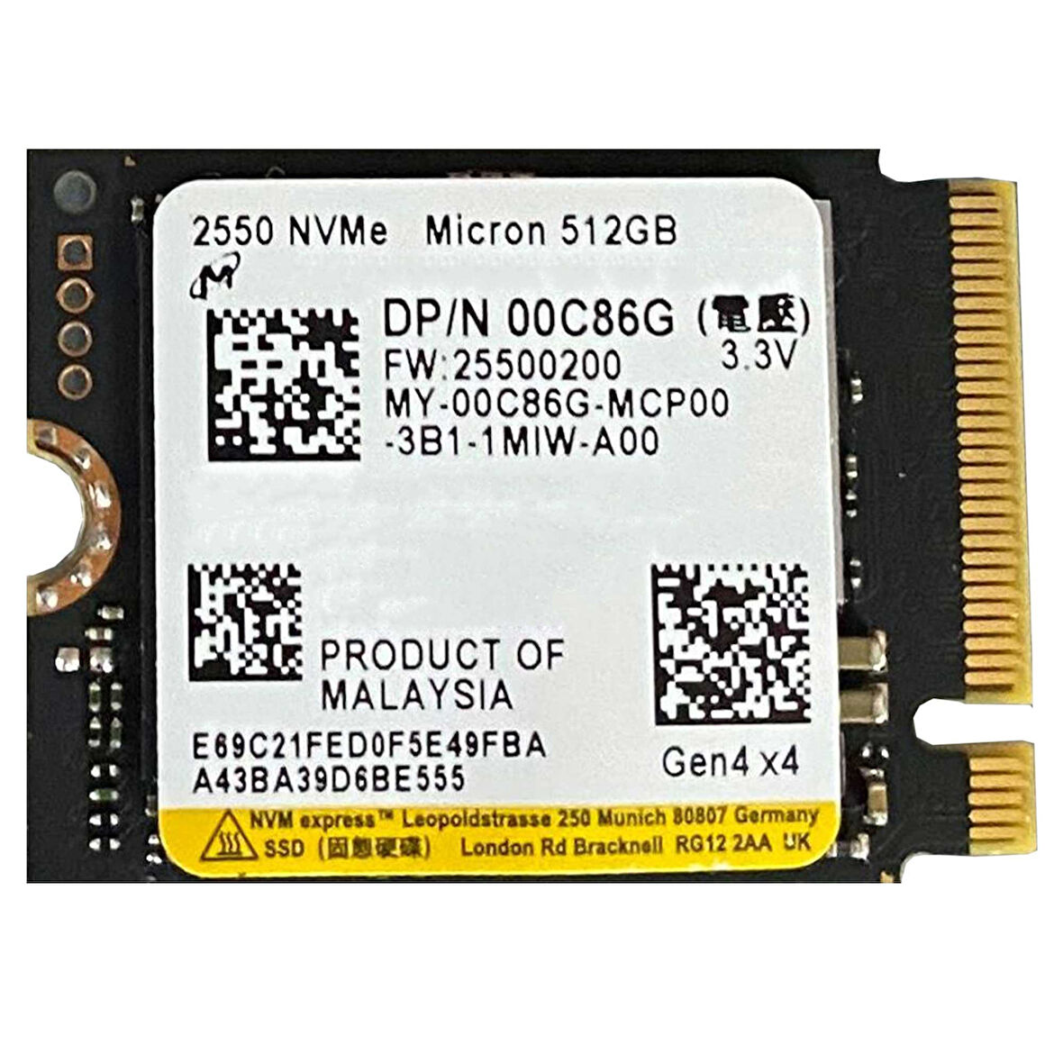 Micron 2550 512GB 22x30 M.2 NVMe SSD