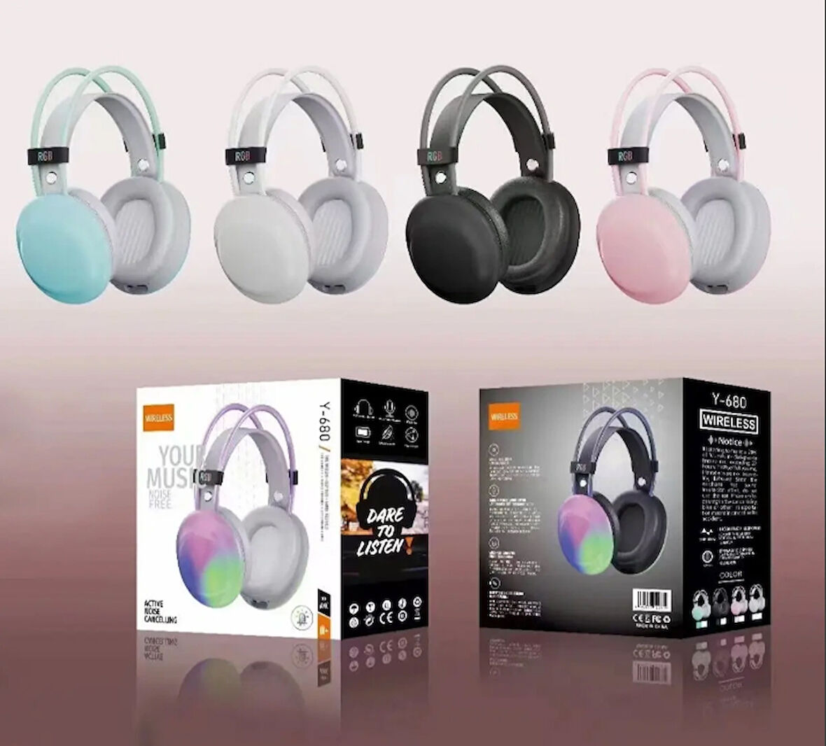 VENANDİ Kafaüstü Kablosuz Bluetooth Rgb Işıklı Gaming Oyuncu Kulaküstü Kulaklık