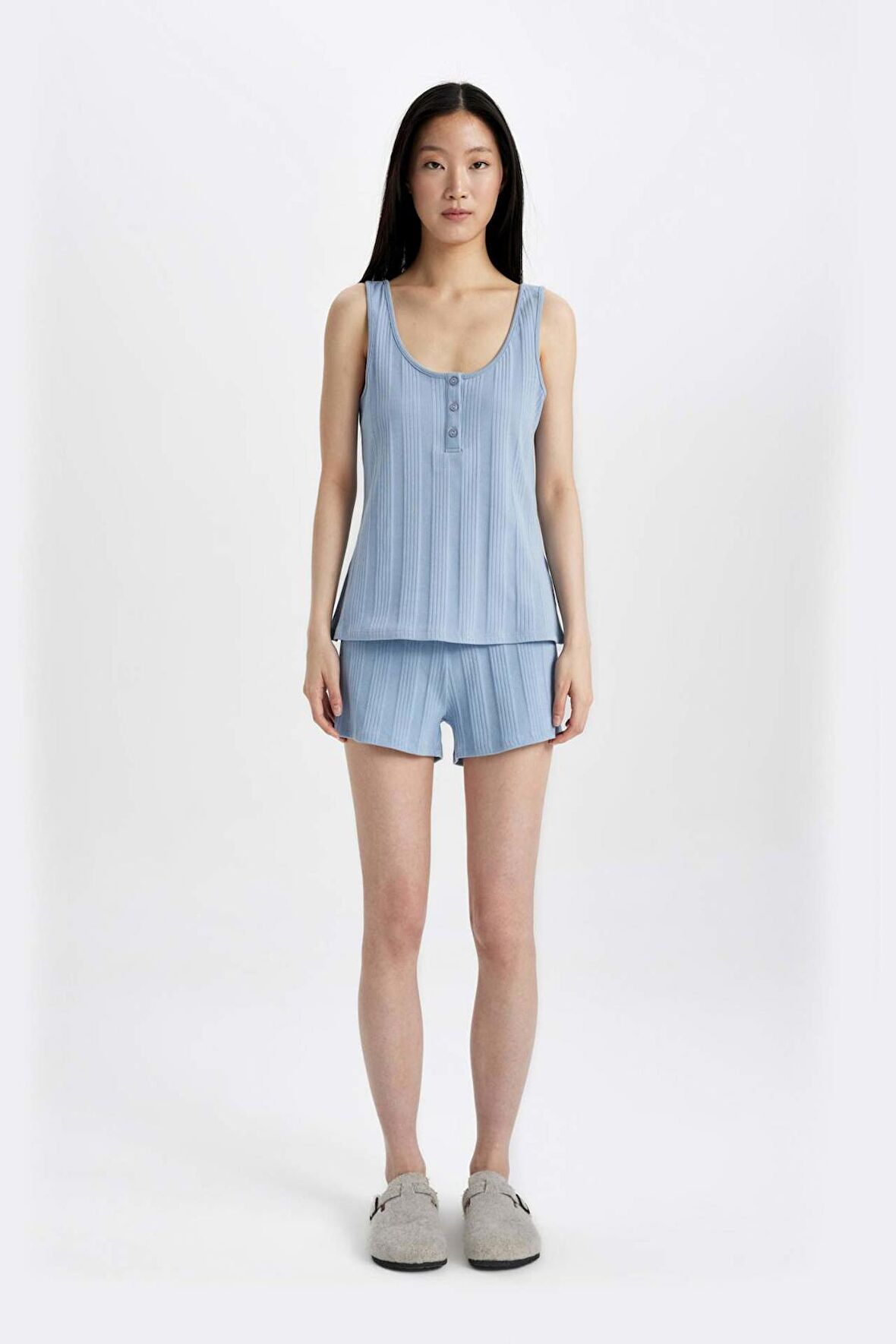 DeFacto Fall in Love Pijama Takım Ribana Kolsuz Üst Beli Lastikli Şort Alt B8711AX24SMBE302