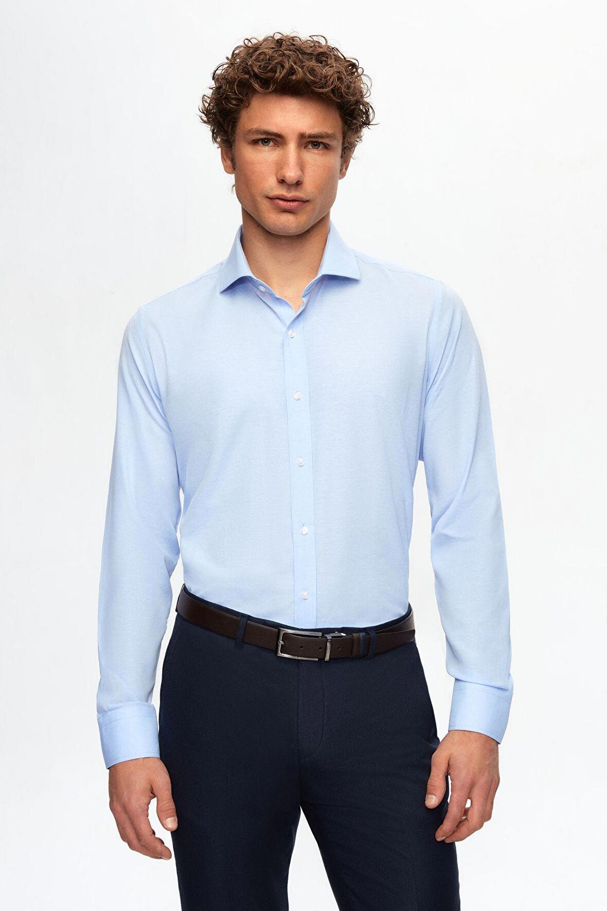 Slim Fit Açık Mavi Italyan Yaka Dar Kesim Klasik Kravatlık Uzun Kollu Kolay Ütülenebilir N 2HF02ORT5185