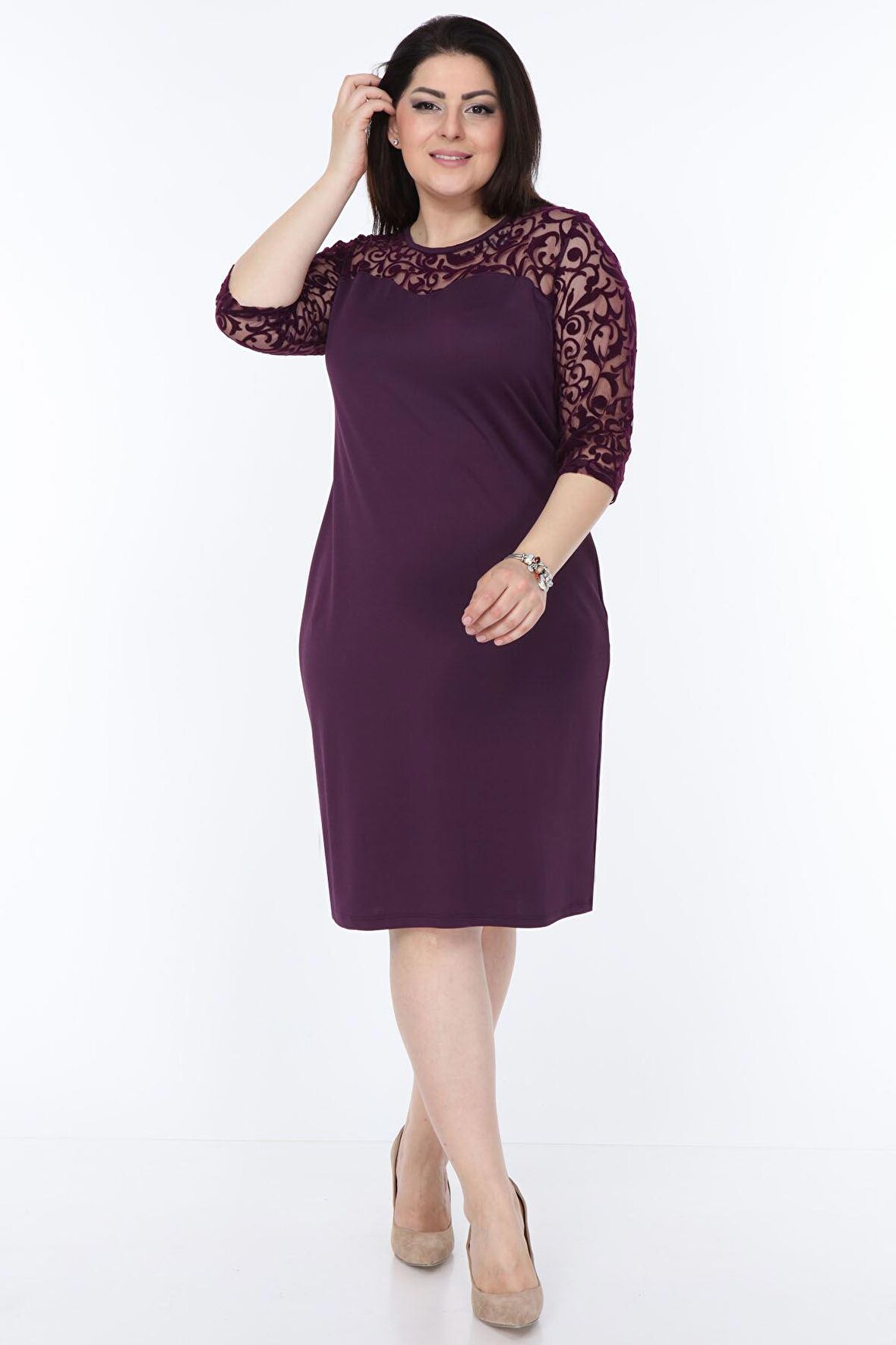 Mor Floklu Elbise 7A-1033
