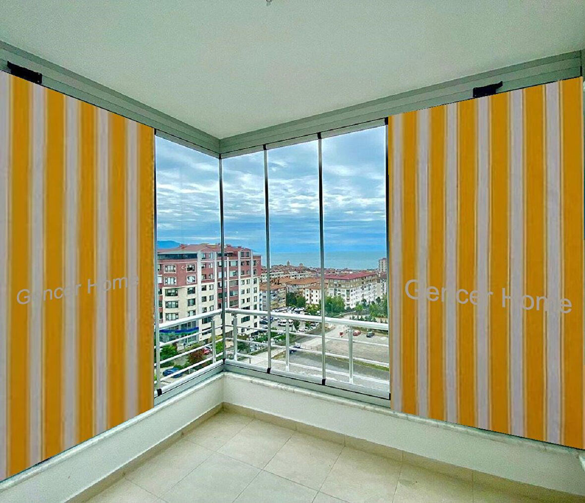 GENCER Home Balkon Perdesi Bağcıklı Ölçü Seçenekli Sarı Kalın Çizgili