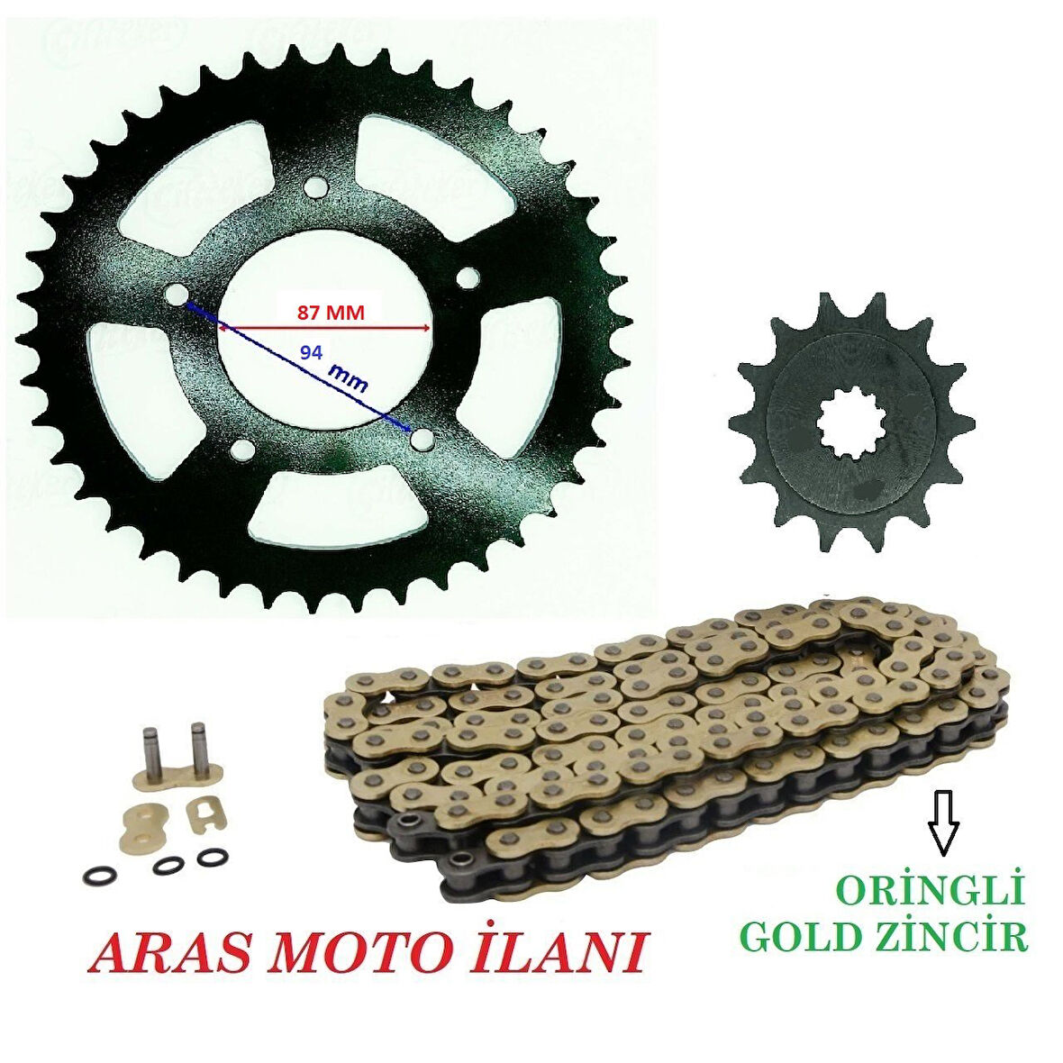Suzuki Gw 250 ,İnazuma 250 Oringli Zincir Dişli Seti (520-120 Bakla Gold Zincir)- ARASMOTO