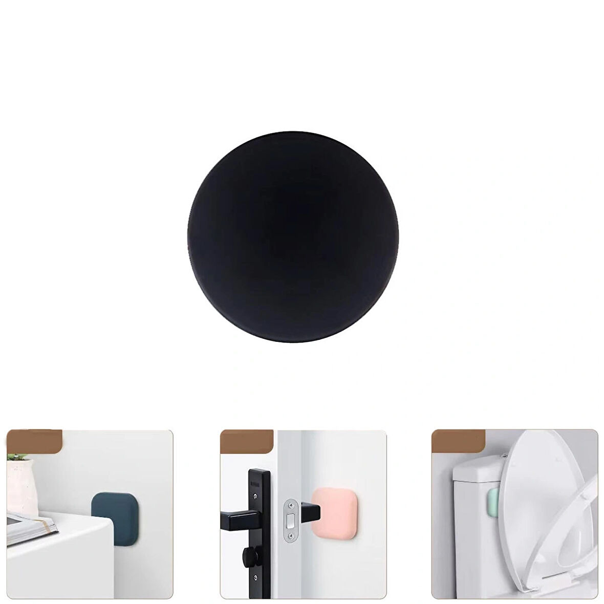 Microcase Darbe Önleyici Yapışkanlı Silikon Kapı Kolu Stoperi Tamponu Yuvarlak Tasarım - SİYAH AL5003 1 Adet