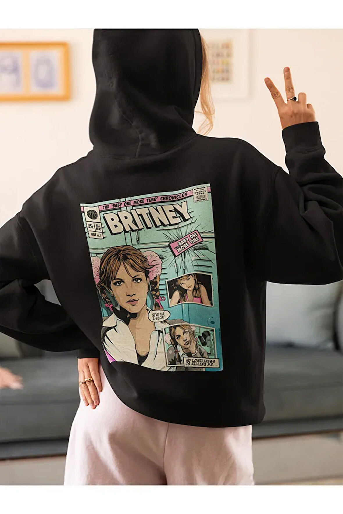 Tasarım Dergi Kapağı Britney Spears Baskılı Unisex Oversize Şarkıcı Hoodie