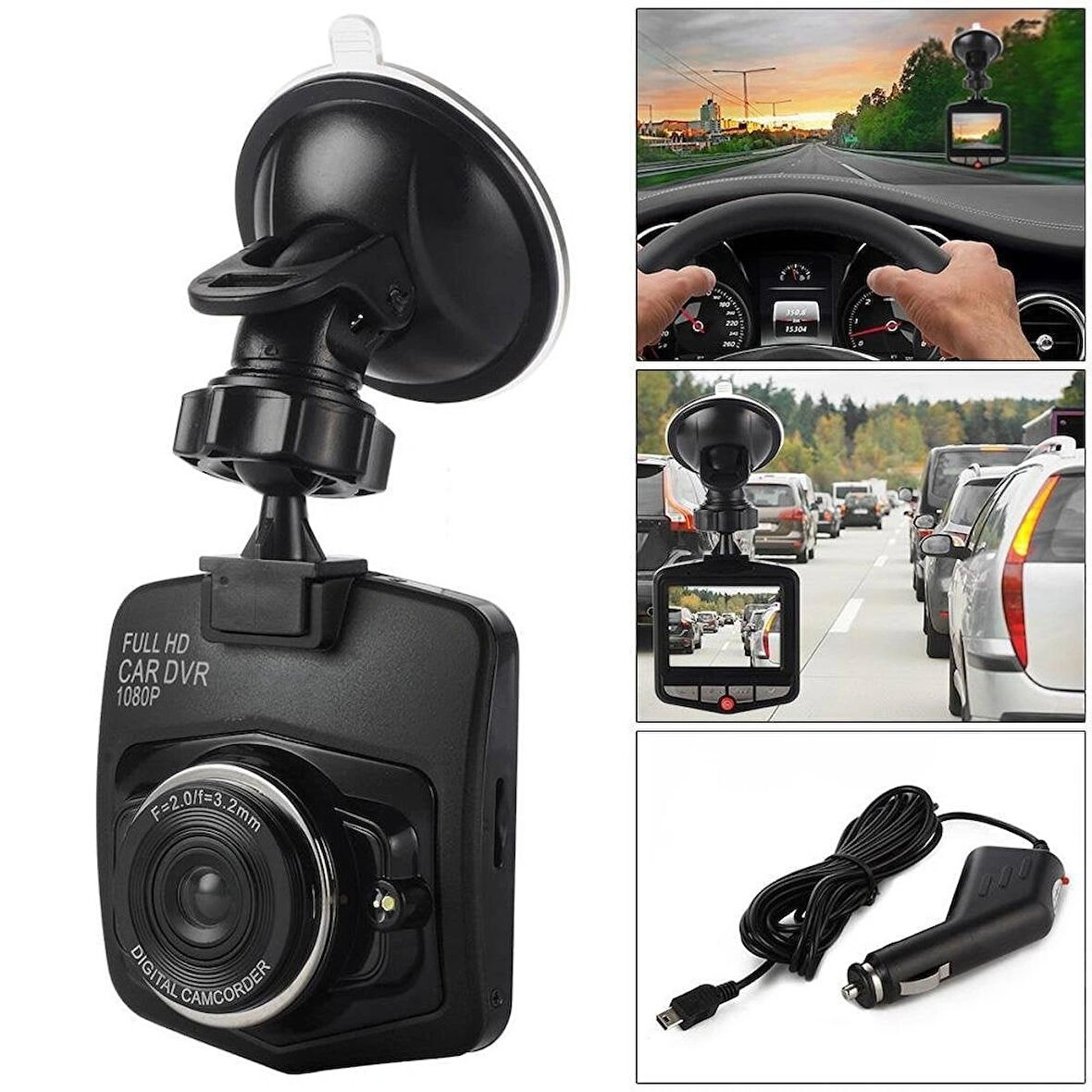 Araç İçi Kamera 1080P 5Mp Yol Kayıt Cihazı 32GB Hafıza Kartı Destekli 2.4' Ekranlı