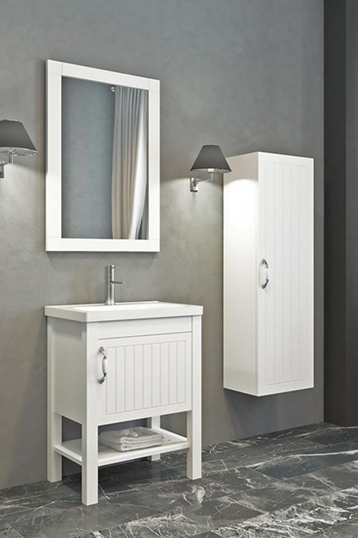HELEN 65 CM BANYO DOLABI BEYAZ - BOY DOLAP DAHİL