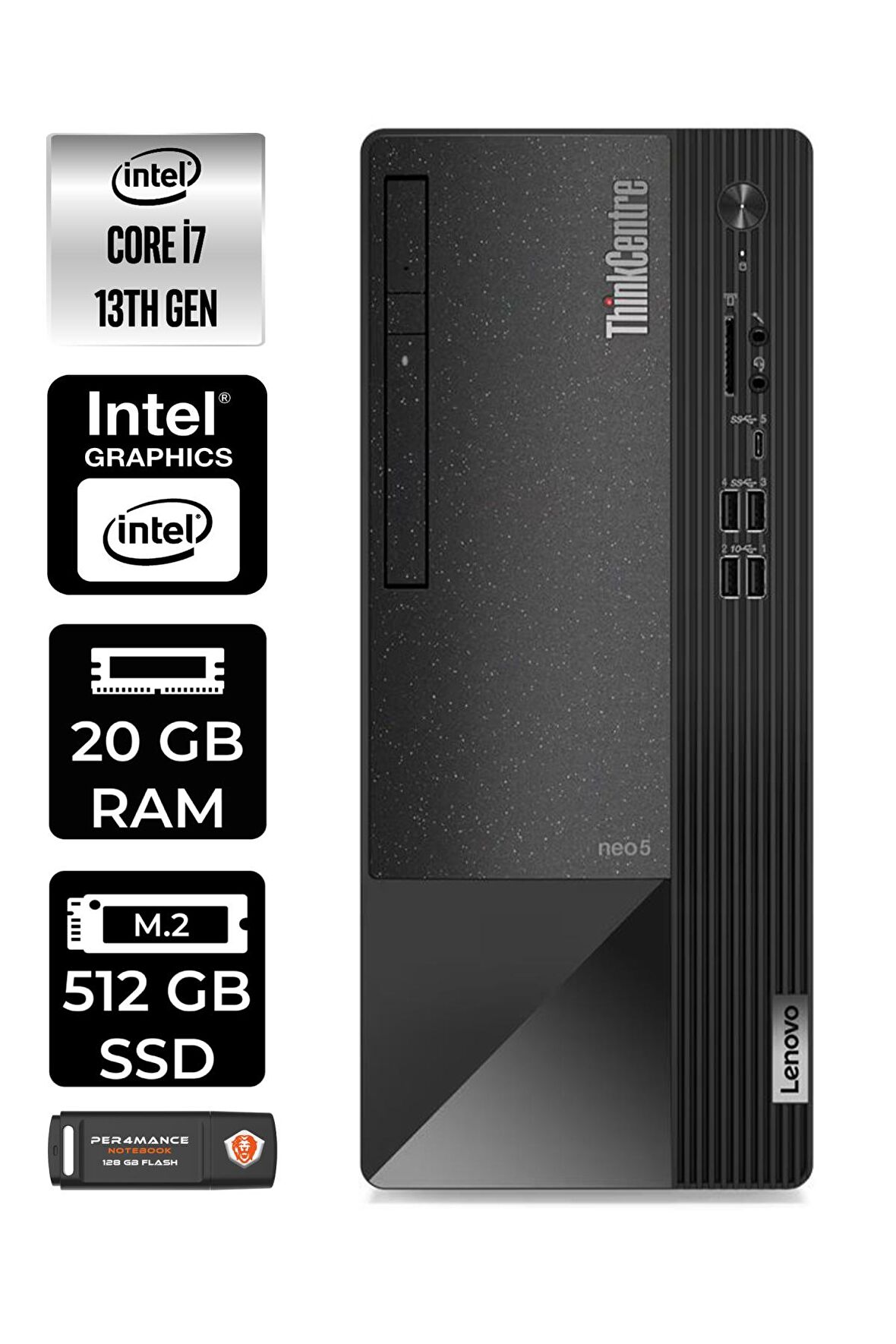LENOVO ThinkCentre Neo 50T i7 13700 20GB RAM 512GB SSD W11PRO 12JD0008TR MASAÜSTÜ PC & PER4 BELLEK