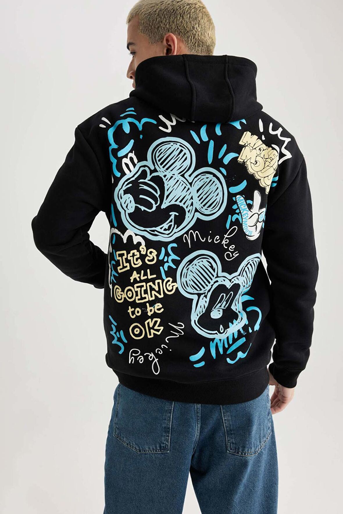 DeFacto Disney Mickey & Minnie Boxy Fit Kapüşonlu Sweatshirt B5510AX24SPBK81