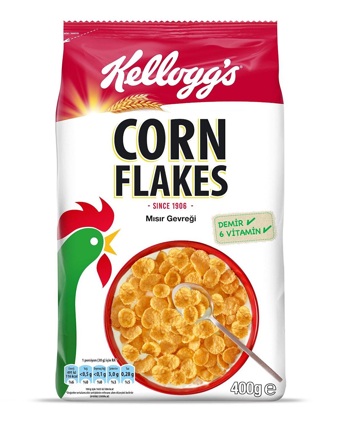 Kellogg's Corn Flakes Kahvaltılık Mısır Gevreği 400 Gr,Lif Kaynağı,Demir ve 6 Vitamin içerir