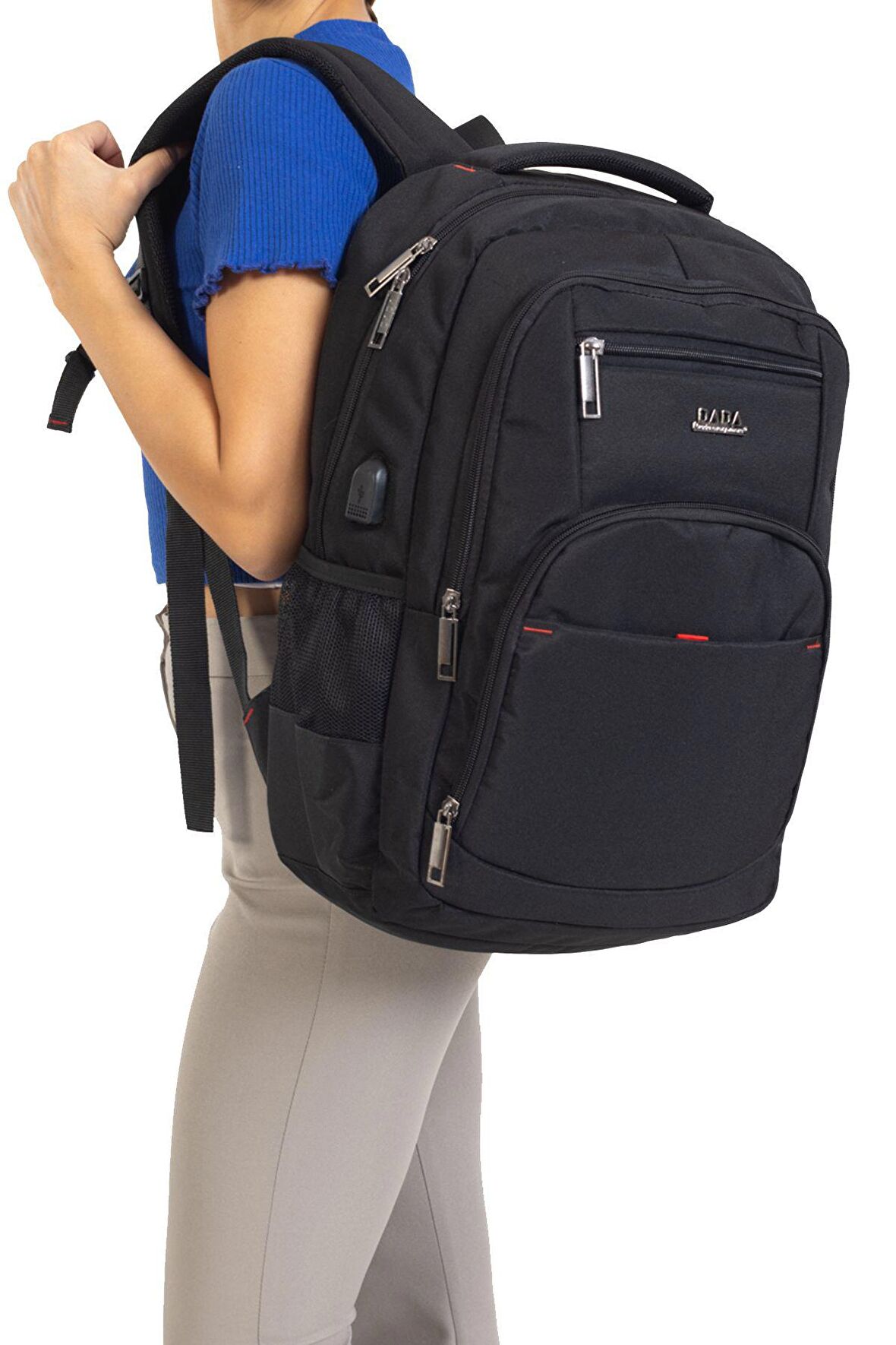 Case Club Laptop Sırt Çantası 15,6'' USB Aparatlı Darbe Emici Koruma Su Geçirmez Kumaş