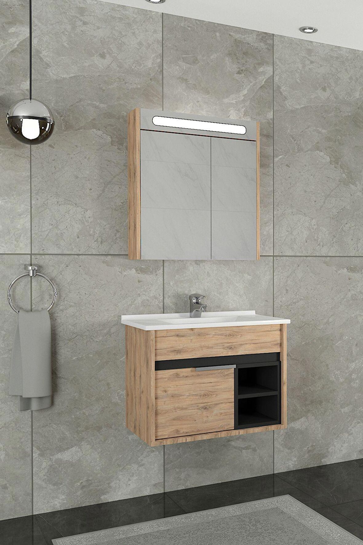 NAPOLİ 65 CM BEYAZ LAVABOLU BANYO DOLABI  DORADO/ANTRASİT - BOY DOLAP HARİÇ 