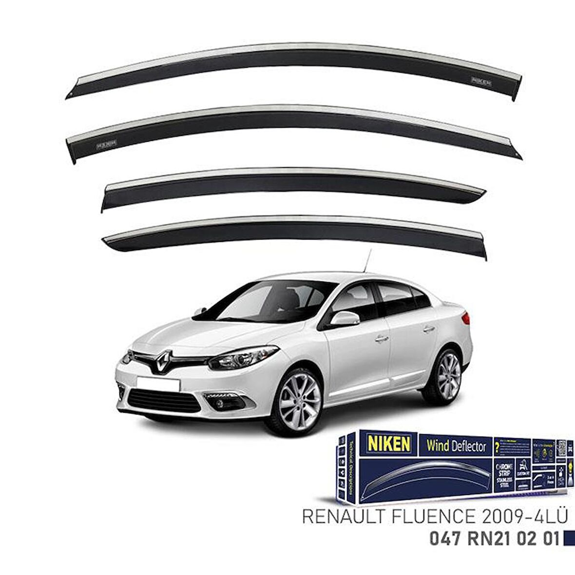 Renault Fluence Niken Kromlu Cam Rüzgarlığı 4lü Set 2009 2016