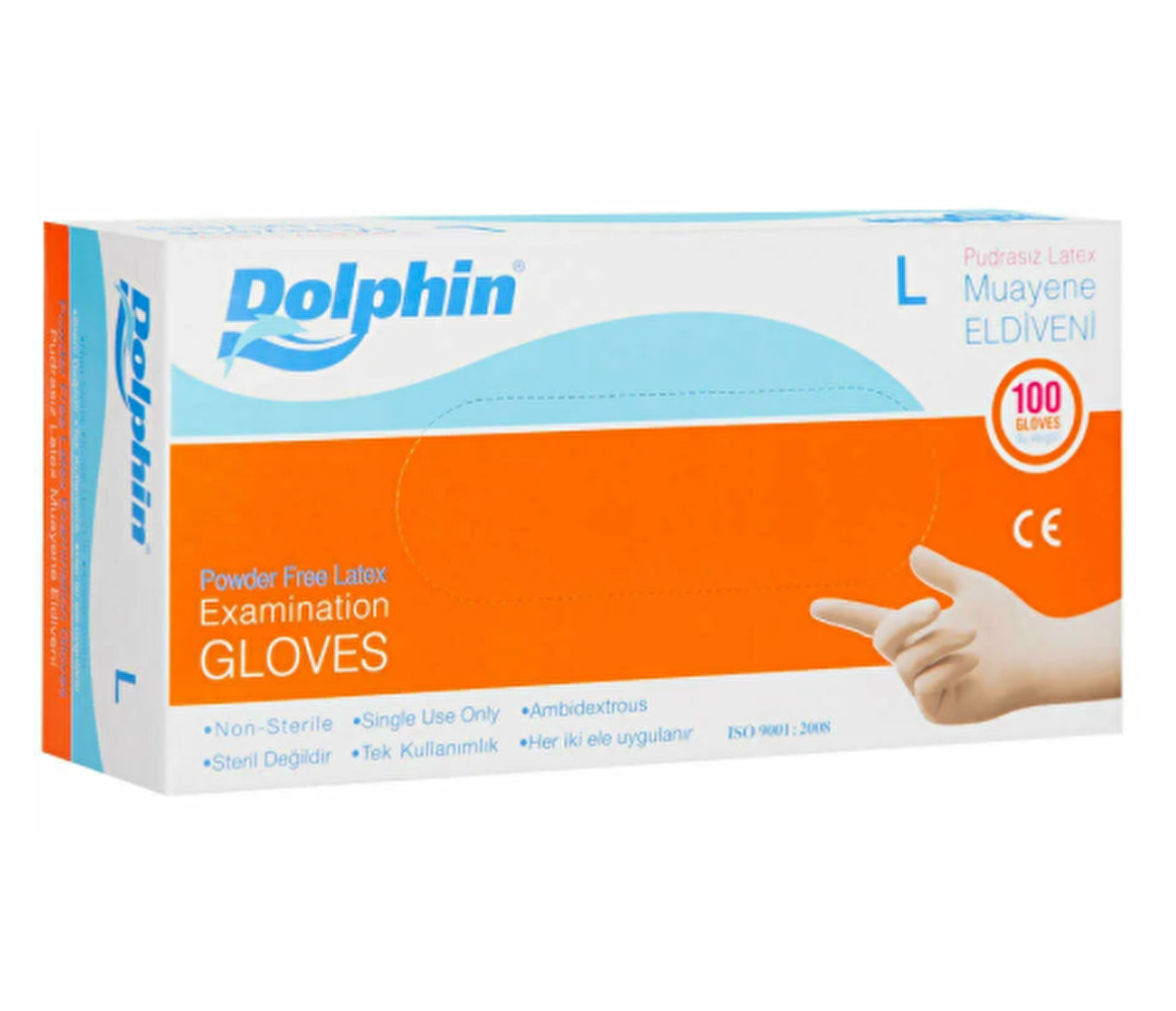  Dolphin Latex Eldiven Pudrasız L 100lü