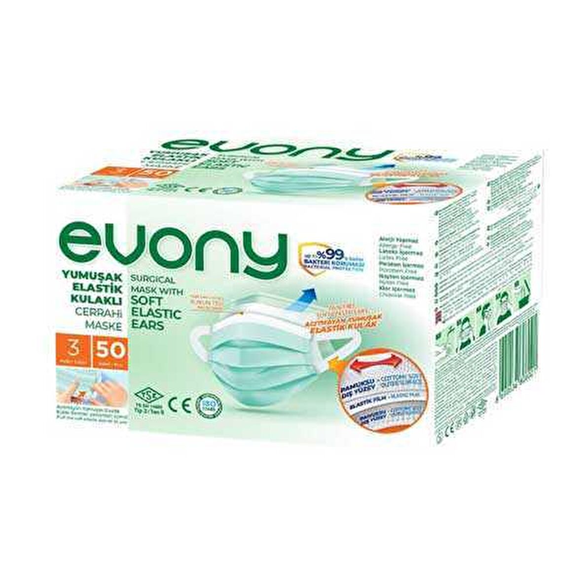  Evony 3 Katlı Cerrahi Maske 50li