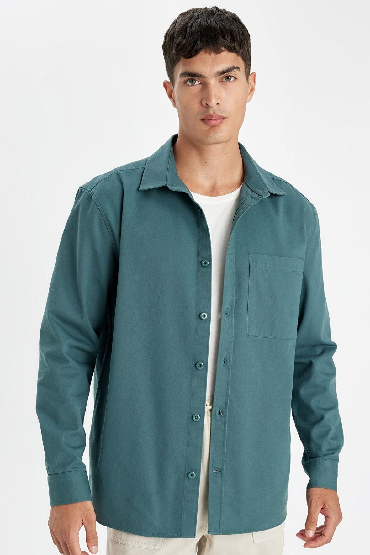 DeFacto Relax Fit Pamuklu Basic Düz Uzun Kollu Gömlek Ceket D1651AX24AUGN623