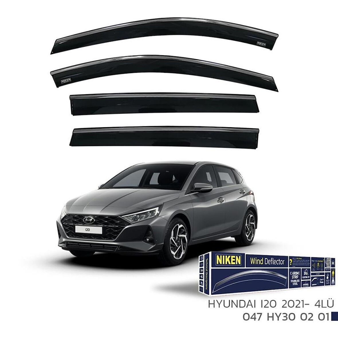 Hyundai i20 Niken Kromlu Cam Rüzgarlığı 4lü Set 2021 ve Üstü