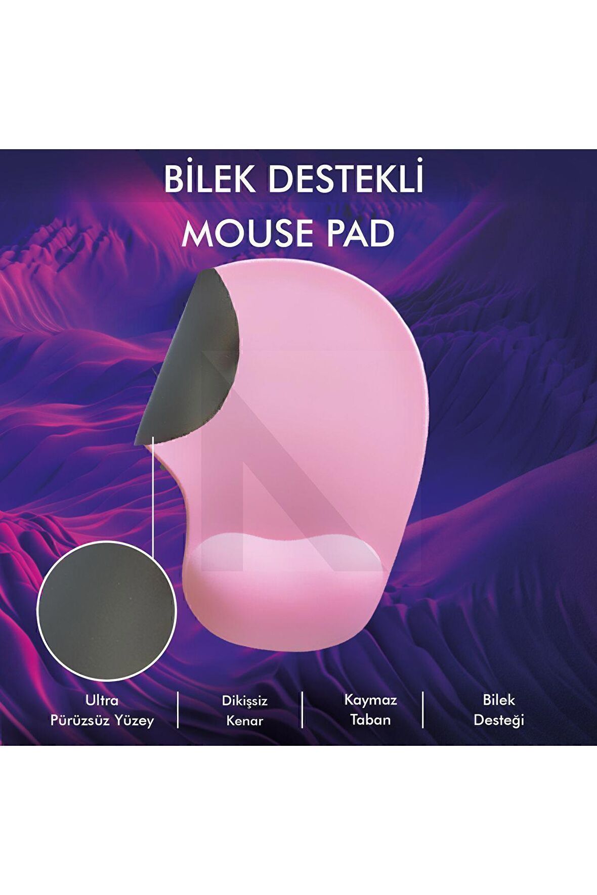 MP01 - Pembe Elips Bilek Destekli Mouse Pad | Konforlu, Kaymaz Taban, Ergonomik, Yumuşak, Ev,Ofis