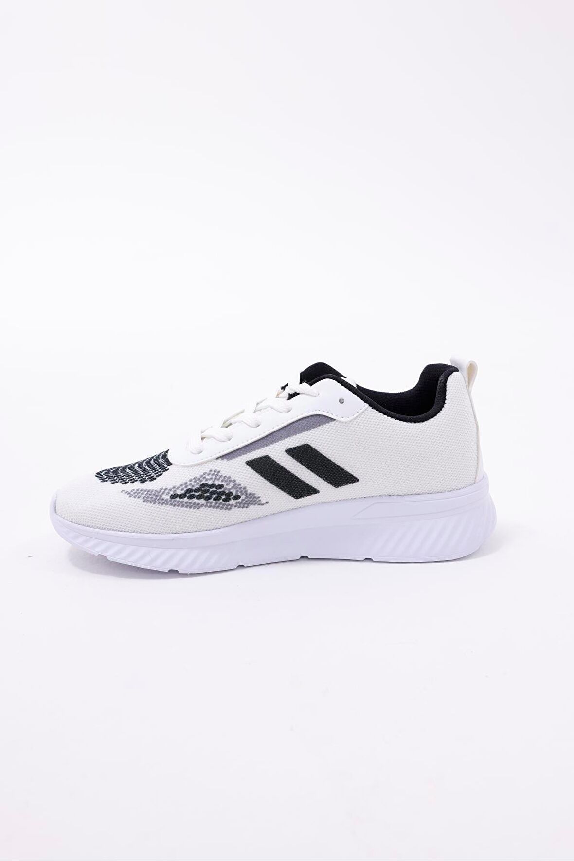 Dijital Baskılı Unisex Beyaz Sneaker - Siyah Desenli Günlük Ayakkabı