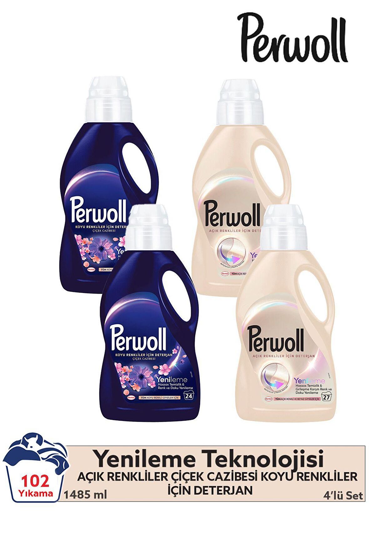 Beyazlar 2x 1.485 ml 27 Yıkama Çiçek Cazibesi Koyu Renkler 2x1.320 ml 24 Yıkama 3'lü Set(102Yıkama)