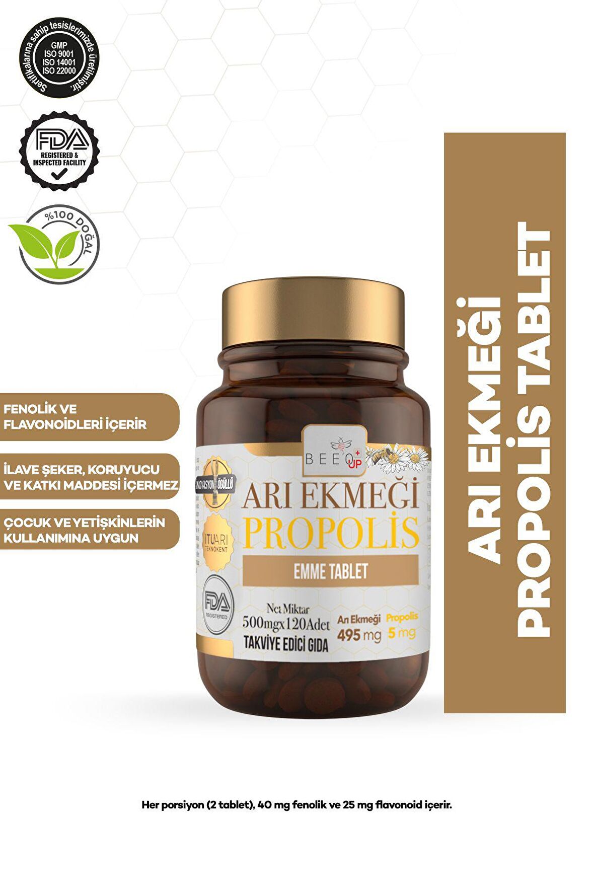 Bee'o UP Arı Ekmeği + Propolis 120 Emme Tablet