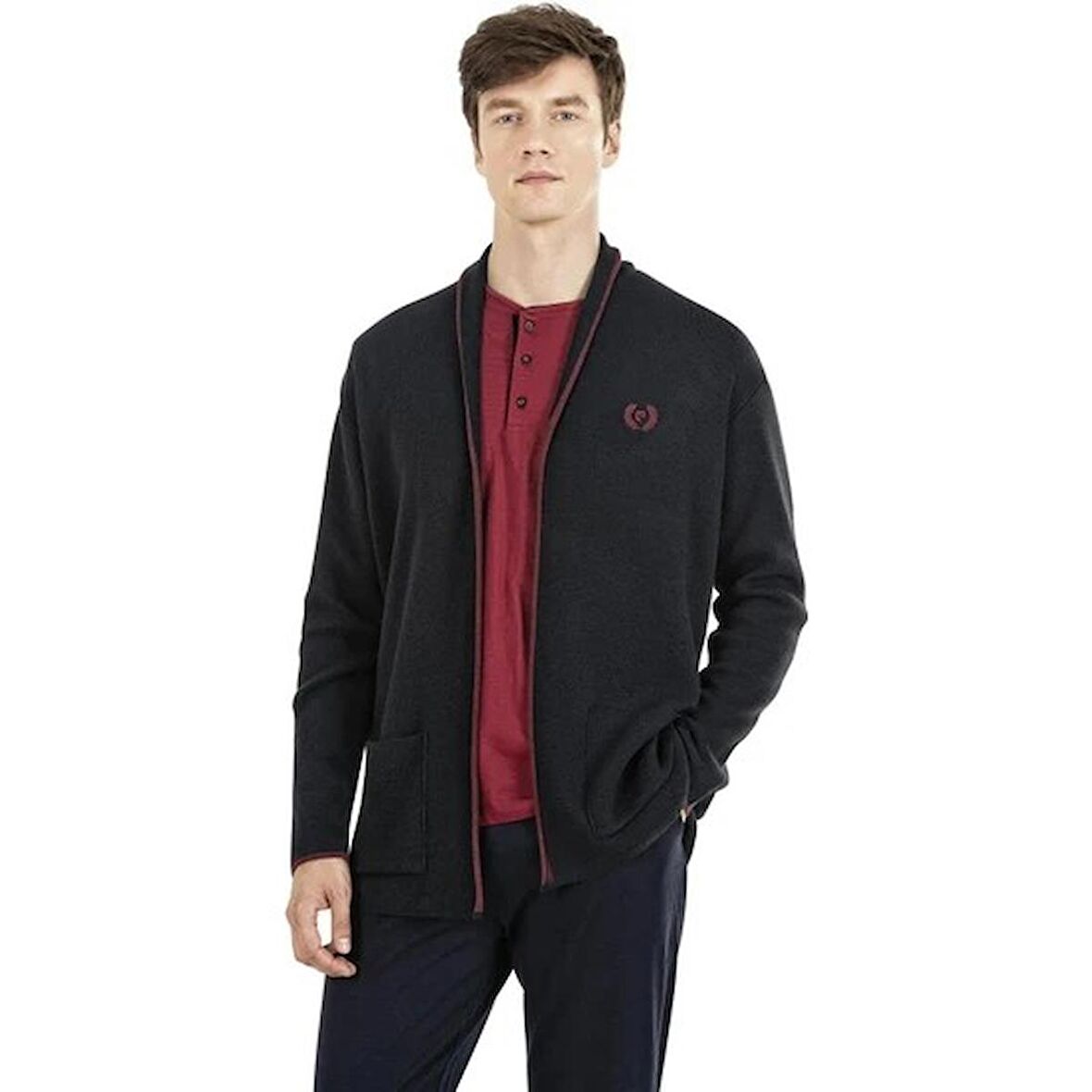 Pierre Cardin Erkek Çeyizlik Uzunkollu Pijama ve Triko Sabahlık 3'lü Set Takım