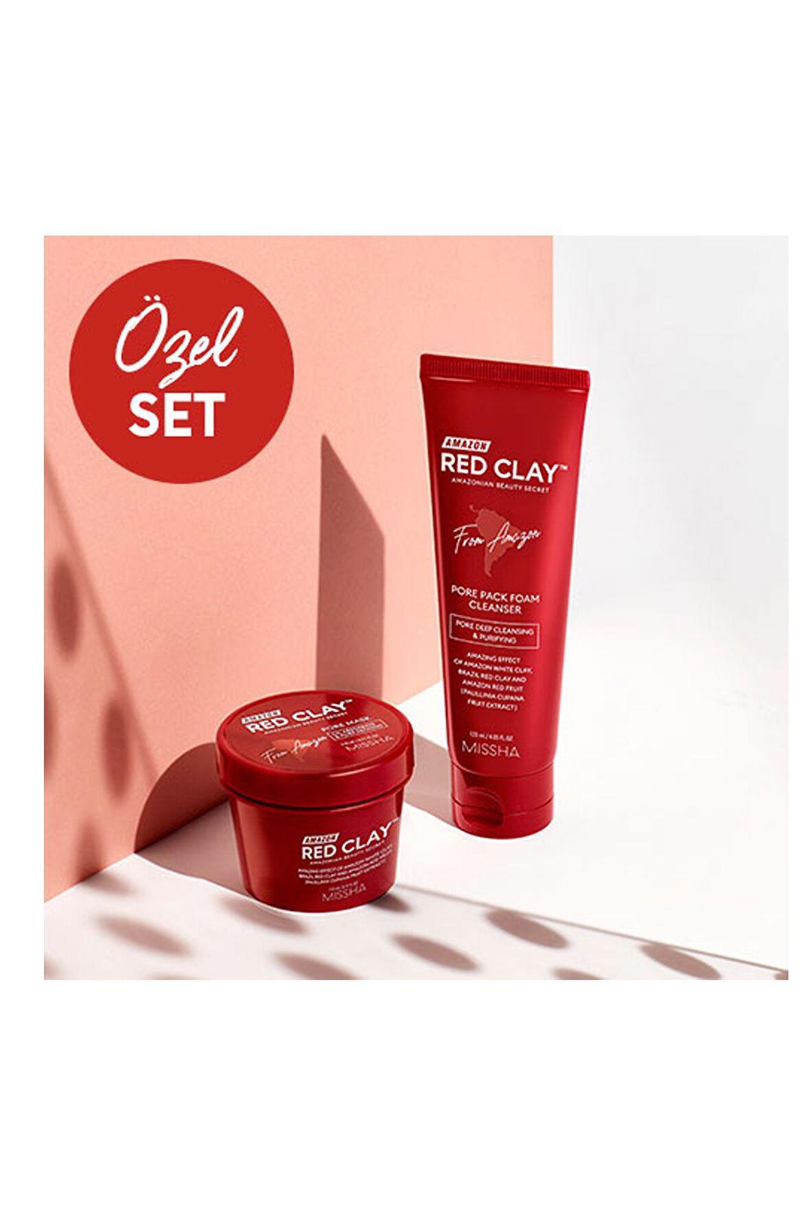Missha Red Clay Yağlı Cilt için Temizleyici Yüz Temizleme Köpüğü 120 ml & Kil Maskesi