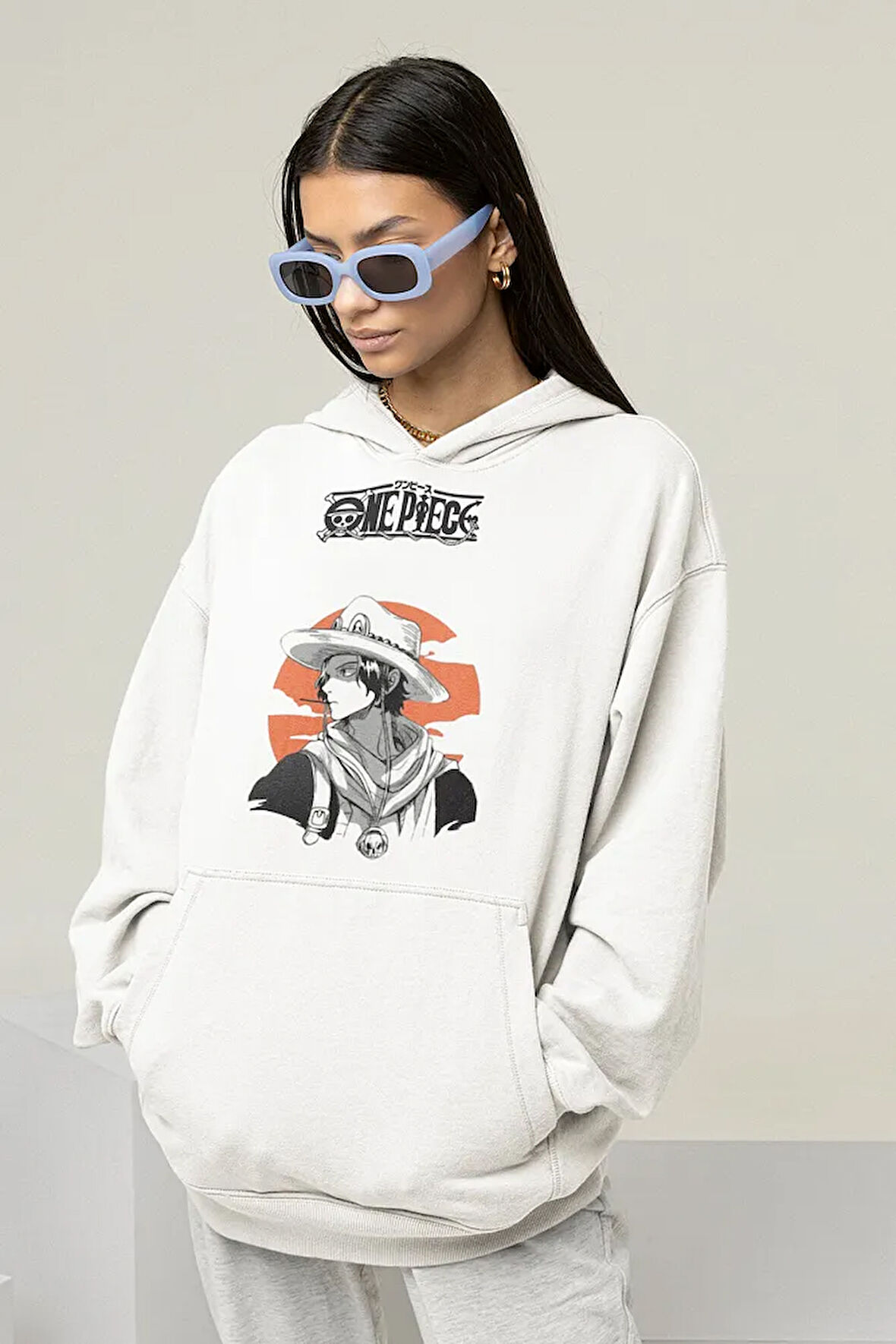 One Piece Baskılı Unisex Oversize Anime Hoodie