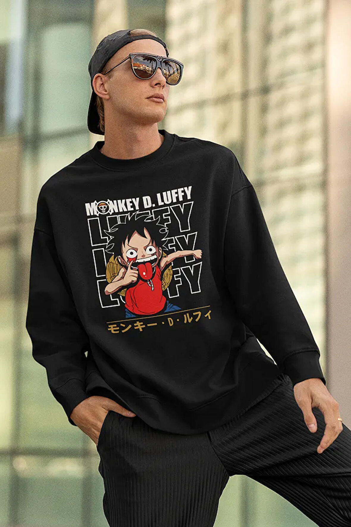 Monkey D. Luffy Baskılı Unisex Oversize Anime Karakter Sweatshirt