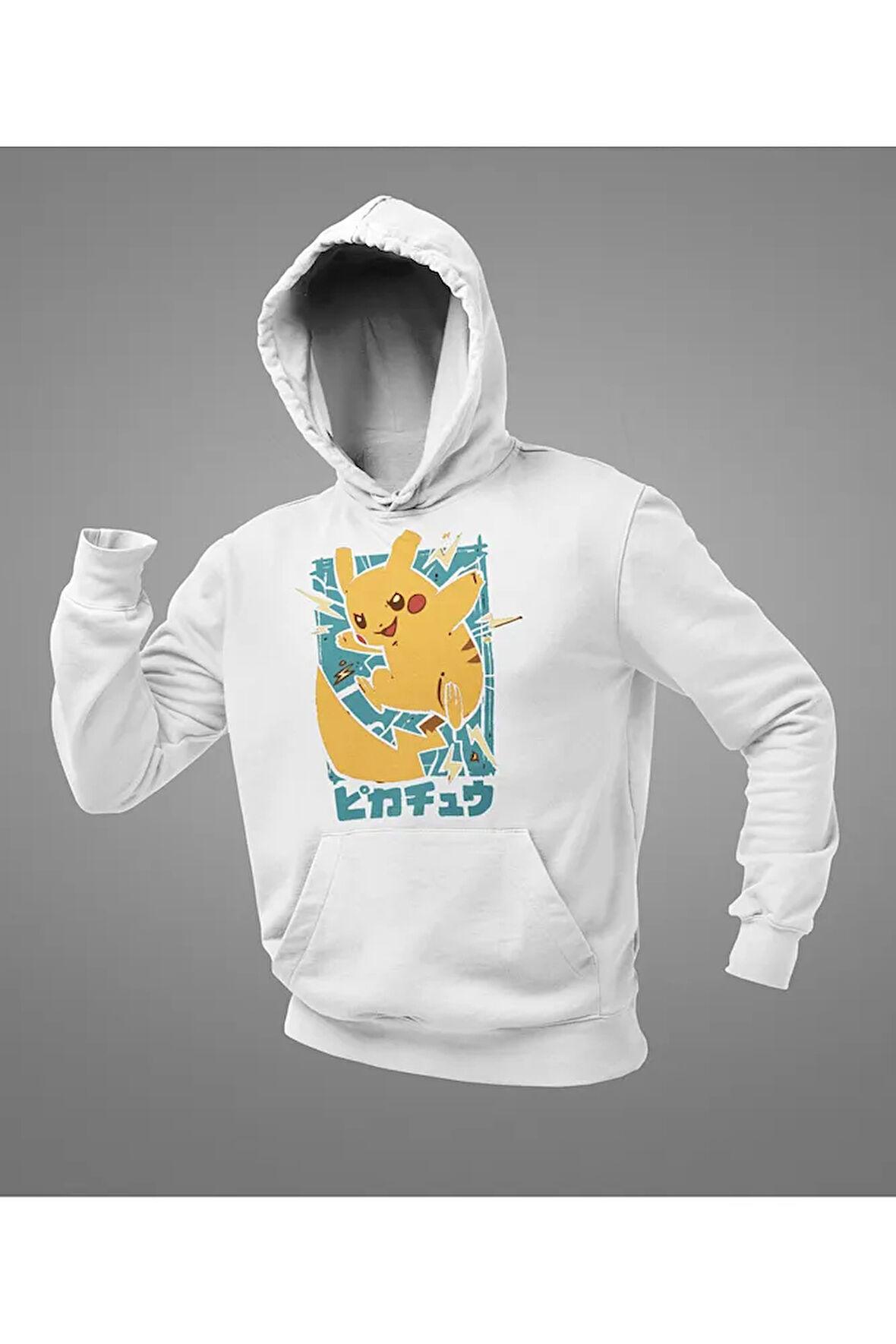 Çizgi Film Pokemon Pikaçu Baskılı Unisex Oversize Hoodie