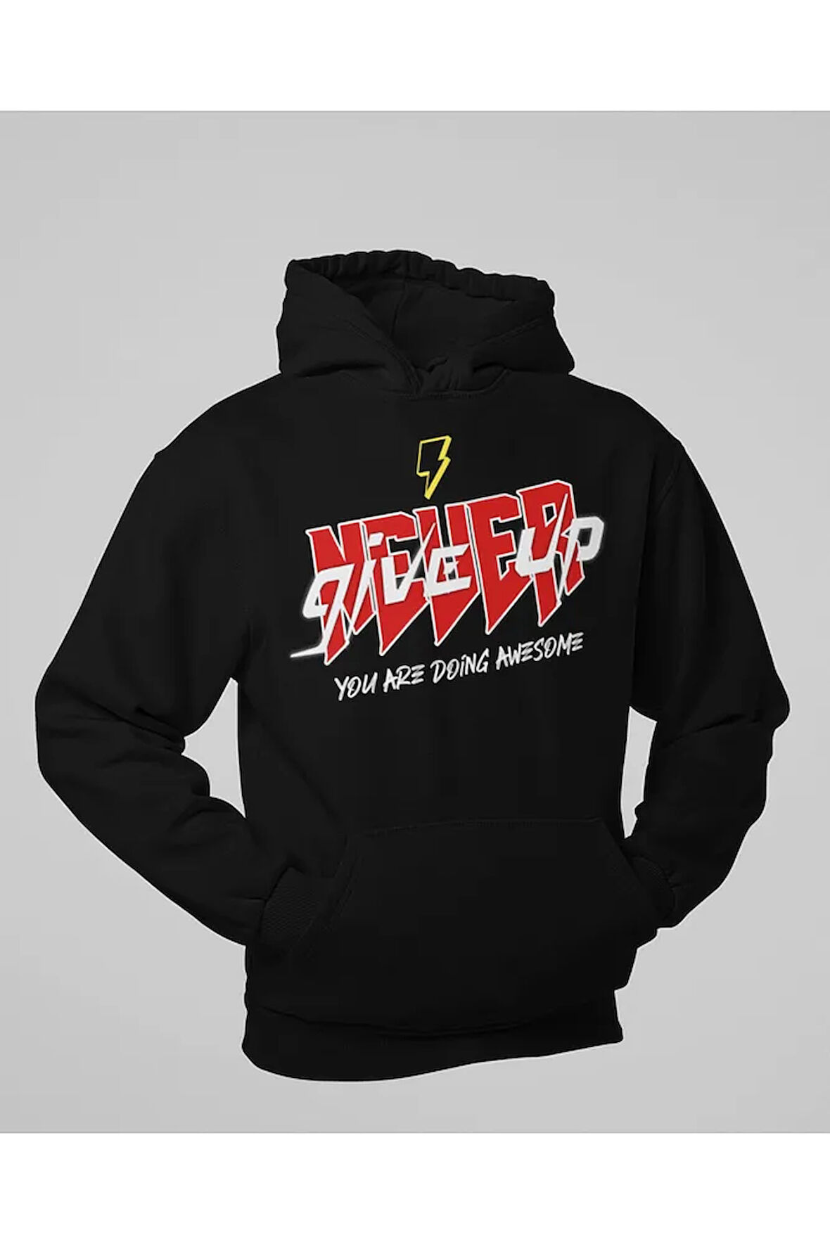 Never Give Up Yazılı Unisex Oversize Hoodie