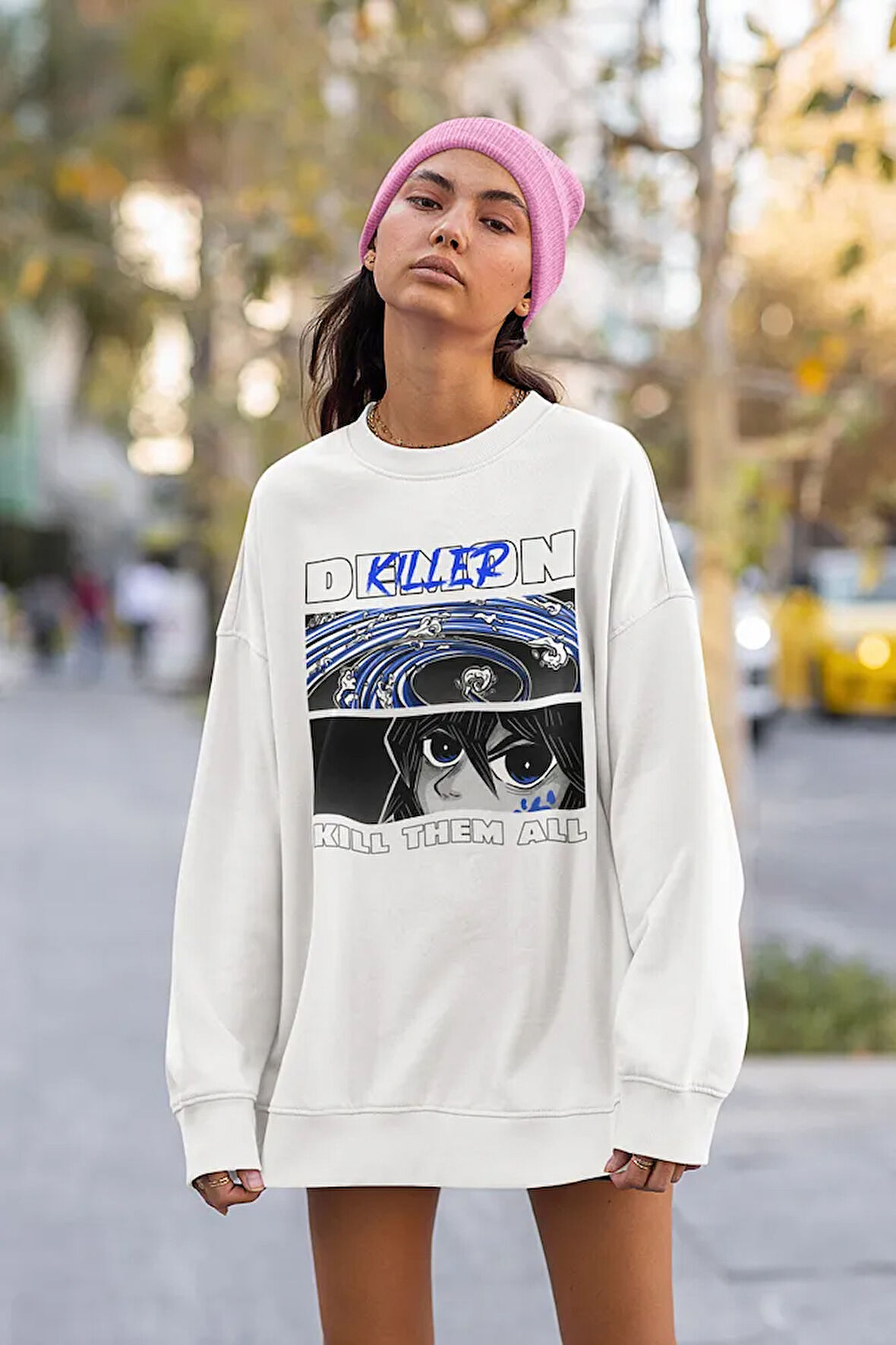 Demon Killer Yazılı Unisex Oversize Anime Sweatshirt