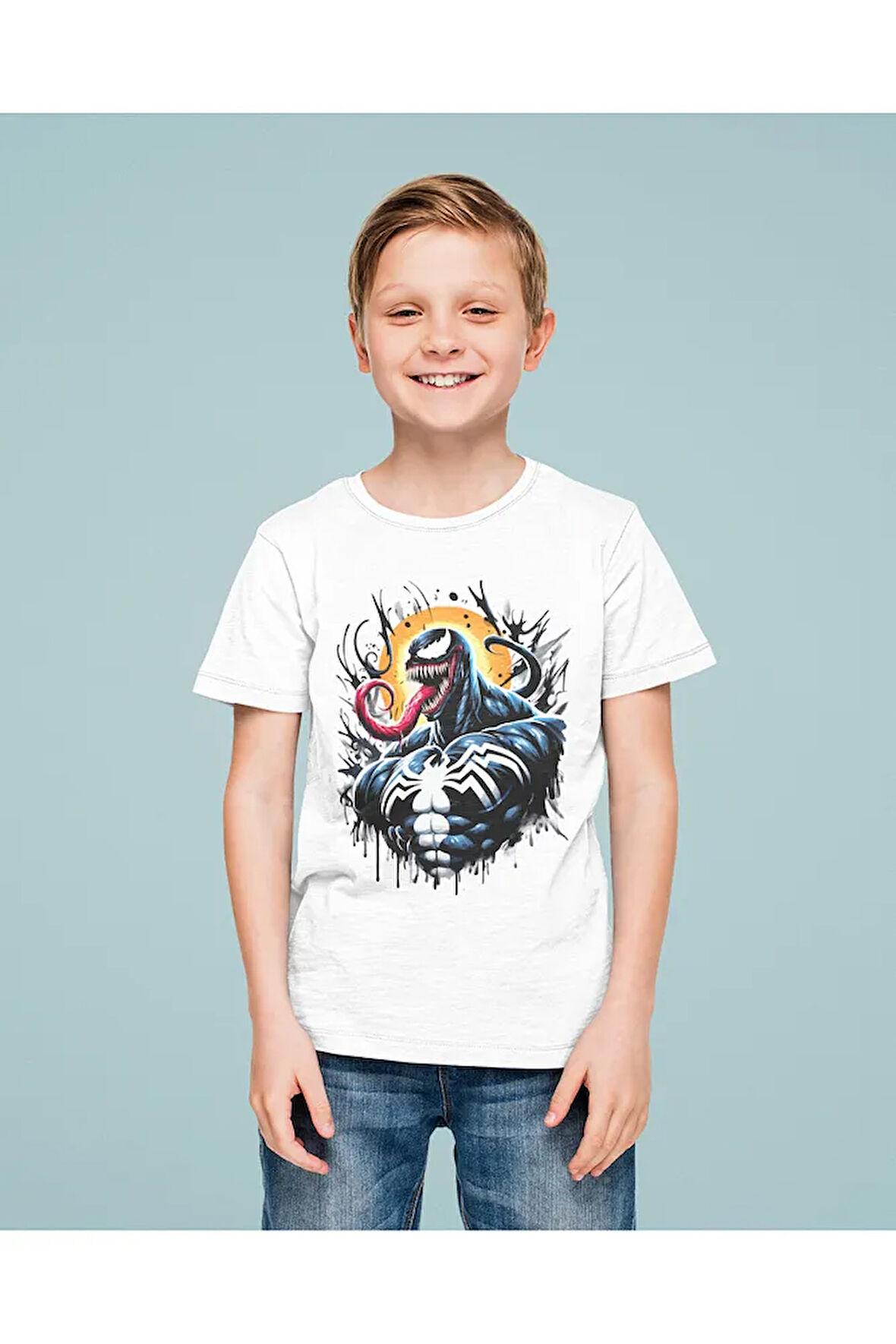 Tasarım Venom Baskılı Unisex Film Karakteri Çocuk Tişört (1-12 Yaş)