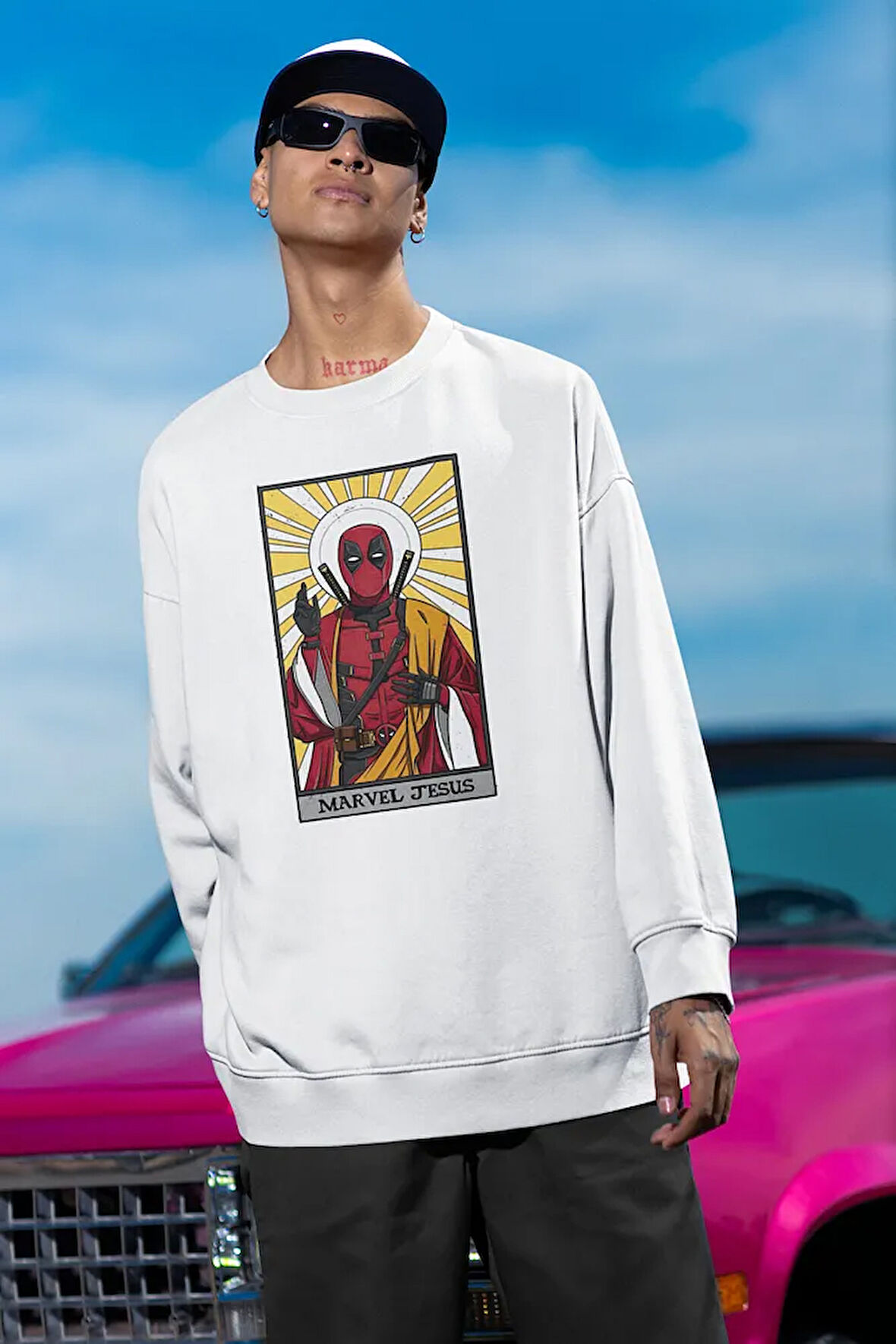 Marvel Jesus Baskılı Unisex Oversize Deadpool Sweatshirt