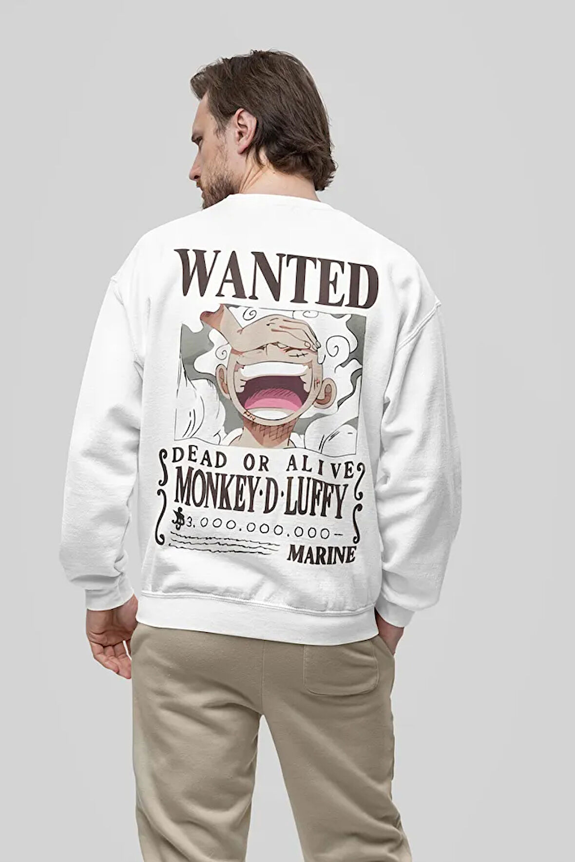 Wanted Monkey D. Luffy Baskılı Unisex Oversize Anime Sweatshirt