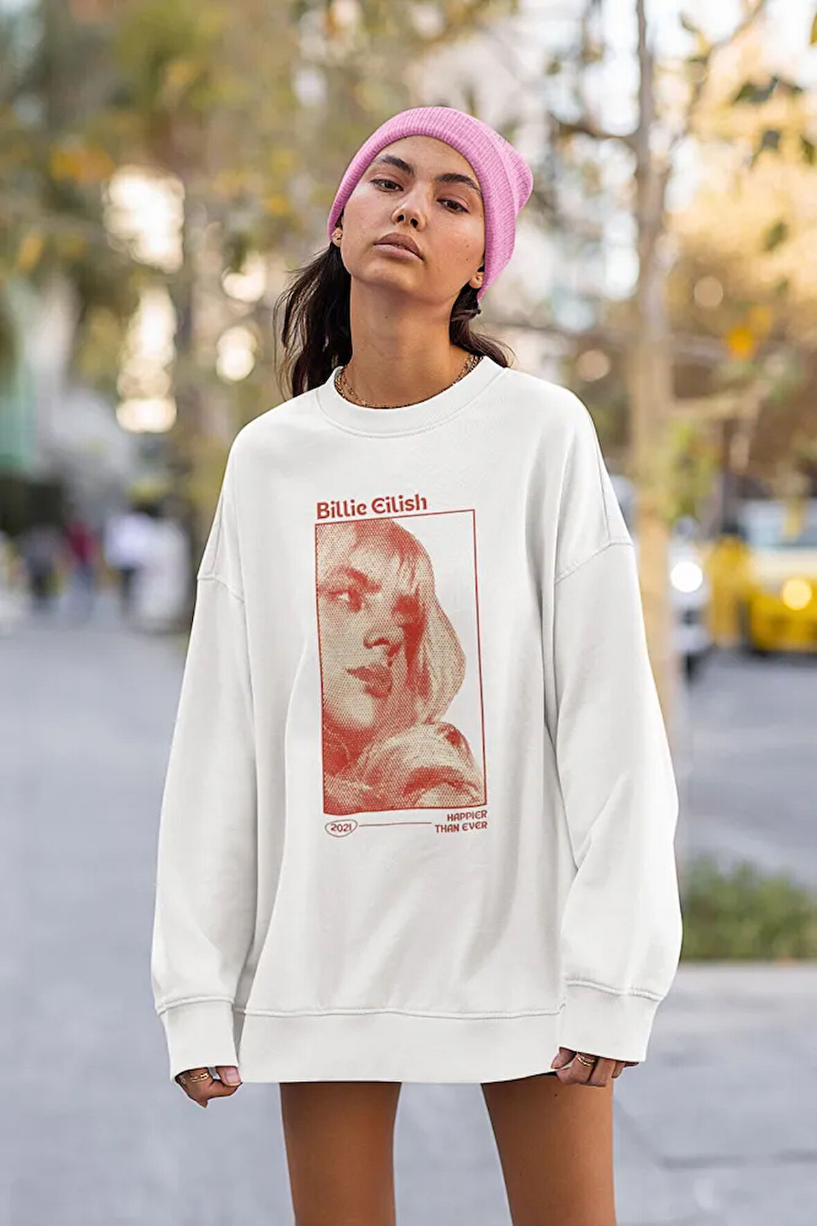 Tasarım Billie Eilish Baskılı Unisex Oversize Şarkıcı Sweatshirt