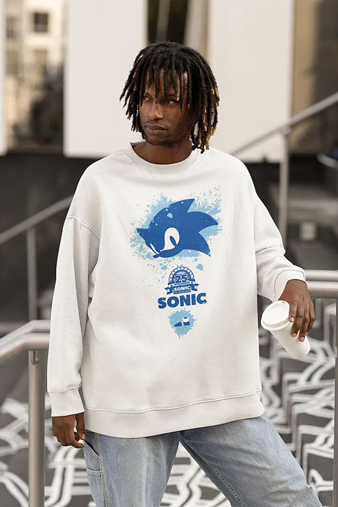 Sonic Baskılı Unisex Oversize Çizgi Film Sweatshirt