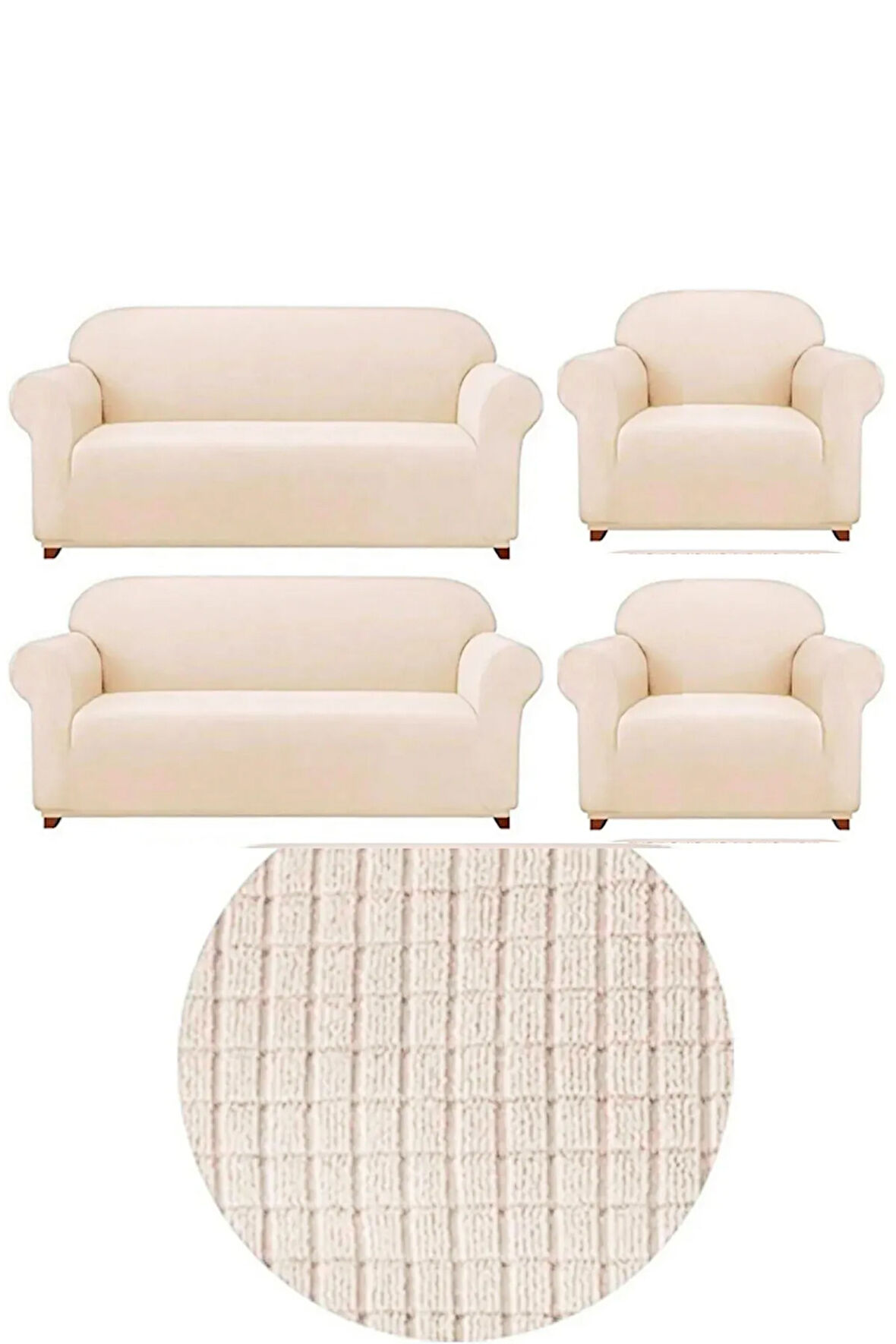 Likrali Koltuk, Kanepe, Çekyat Örtüsü Lastikli, Bambu Desen3+3+1+1