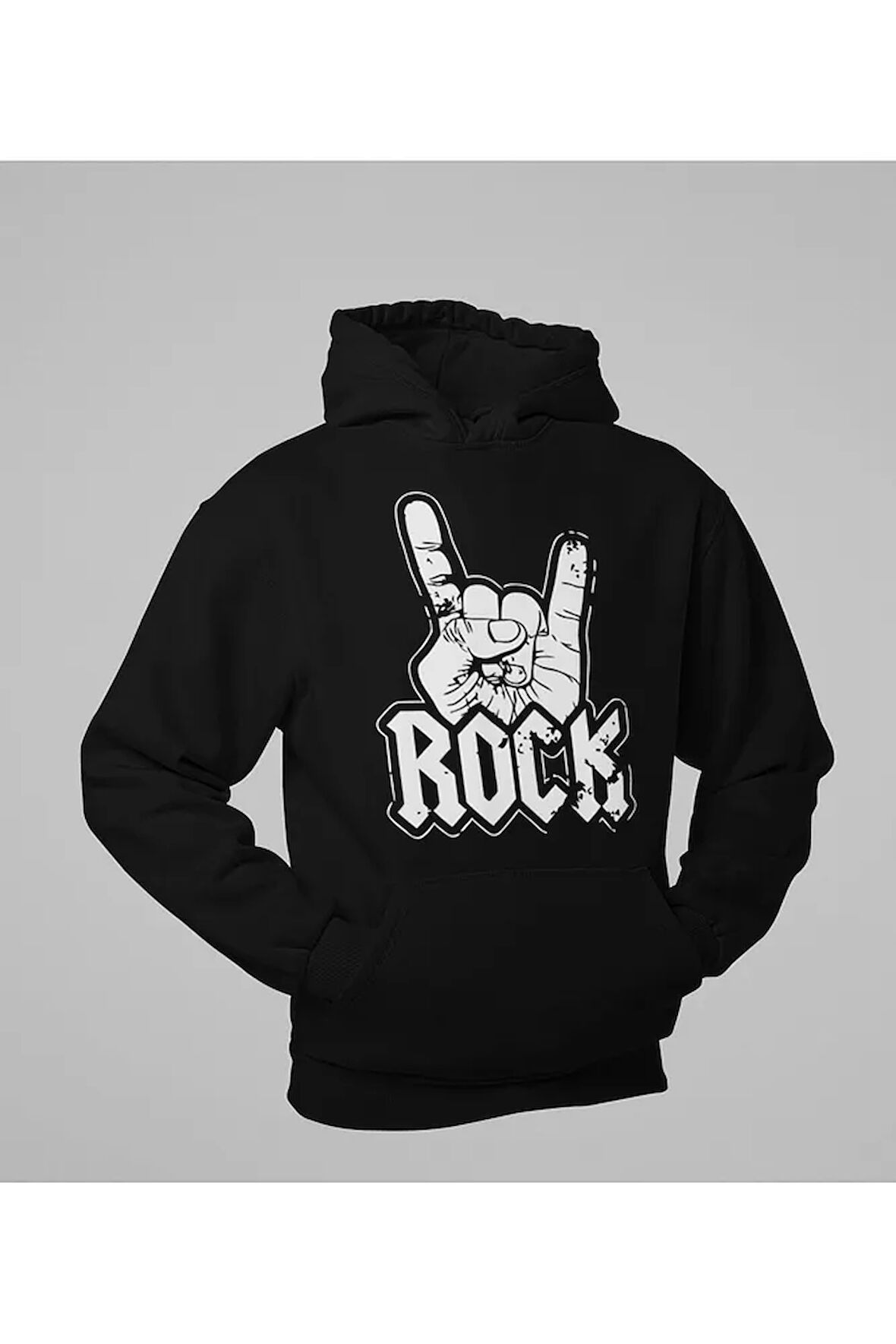 Rock El İşareti Baskılı Unisex Oversize Hoodie