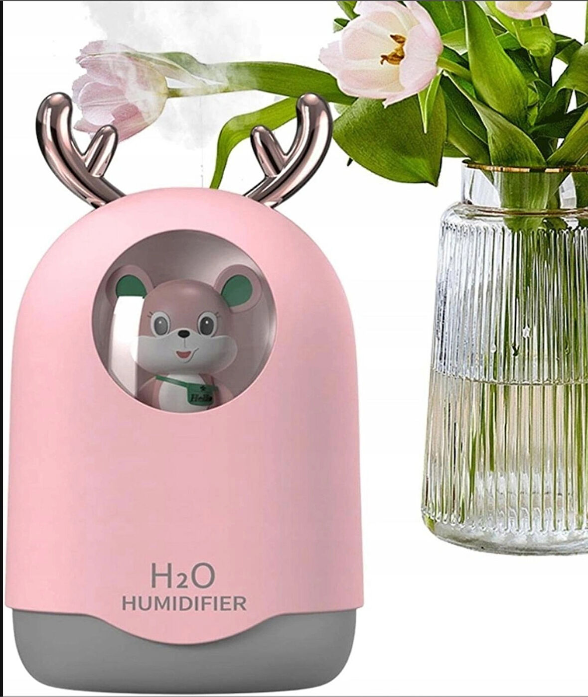 Sevimli Ayıcıklı Işıklı Hava Nemlendirici Buhardanlık Buhar Makinası Difizör 300 Ml  PEMBE