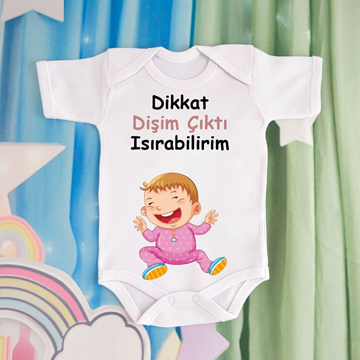 Pamuklu Organik Bebek Zıbını Kısa Kollu Kişiye Özel  0038
