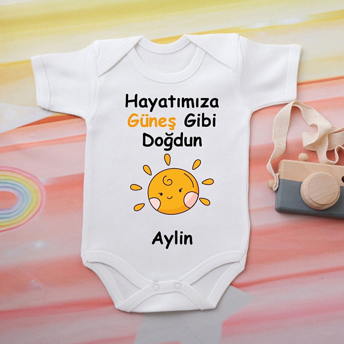 Pamuklu Organik Bebek Zıbını Kısa Kollu Kişiye Özel  0058