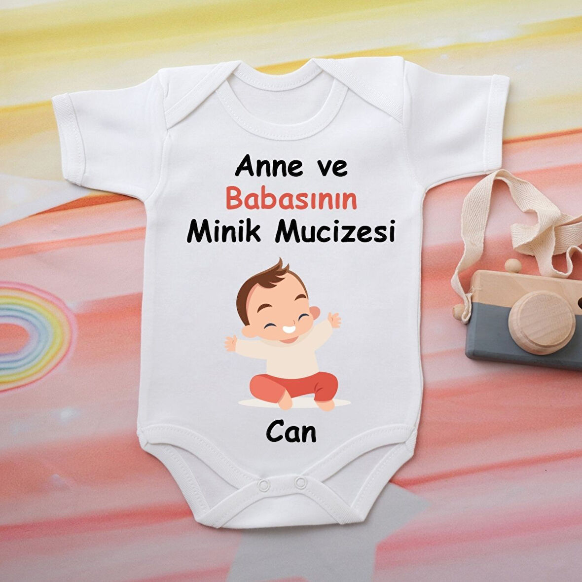 Pamuklu Organik Bebek Zıbını Kısa Kollu Kişiye Özel  0075